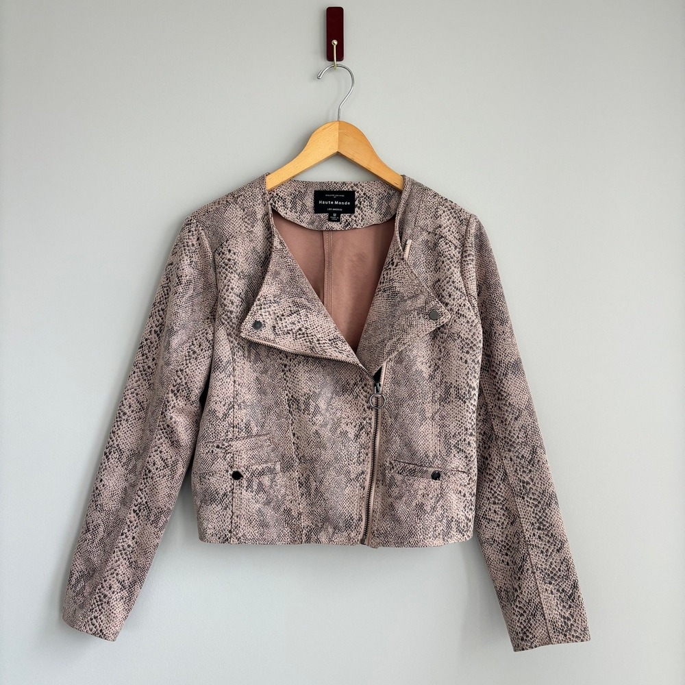 Haute Monde Faux Snakeskin Moto Jacket Boho Zip Up Lightweight Going Out Medium
